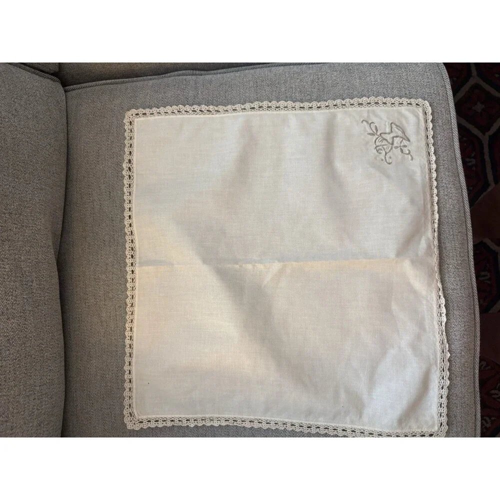 Vintage Set of 12 Embroidered Napkins Crochet Trim Ecru Never Used READ